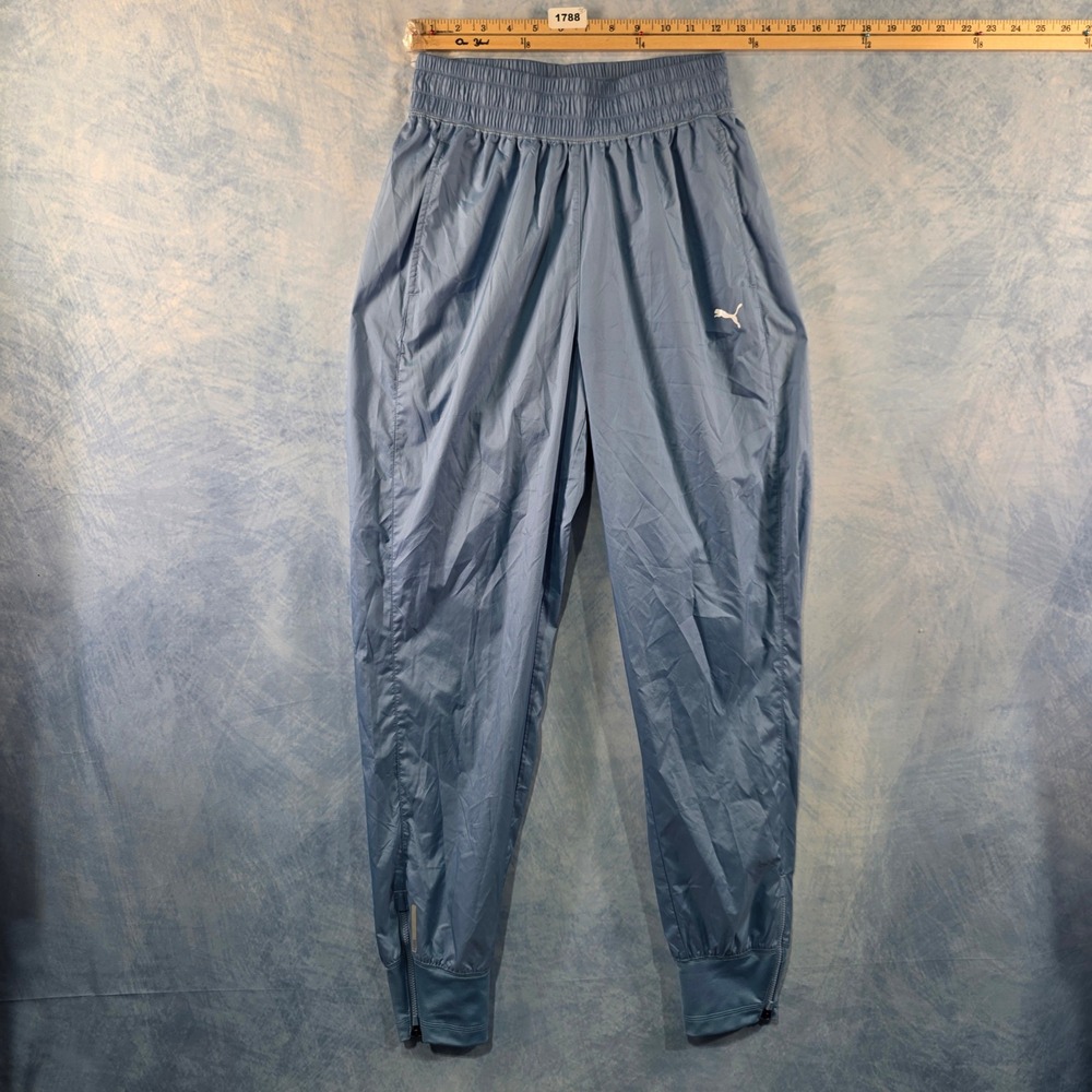 Puma Womens Light Blue Tapered Track Pants Joggers Zipper Cuffs XS